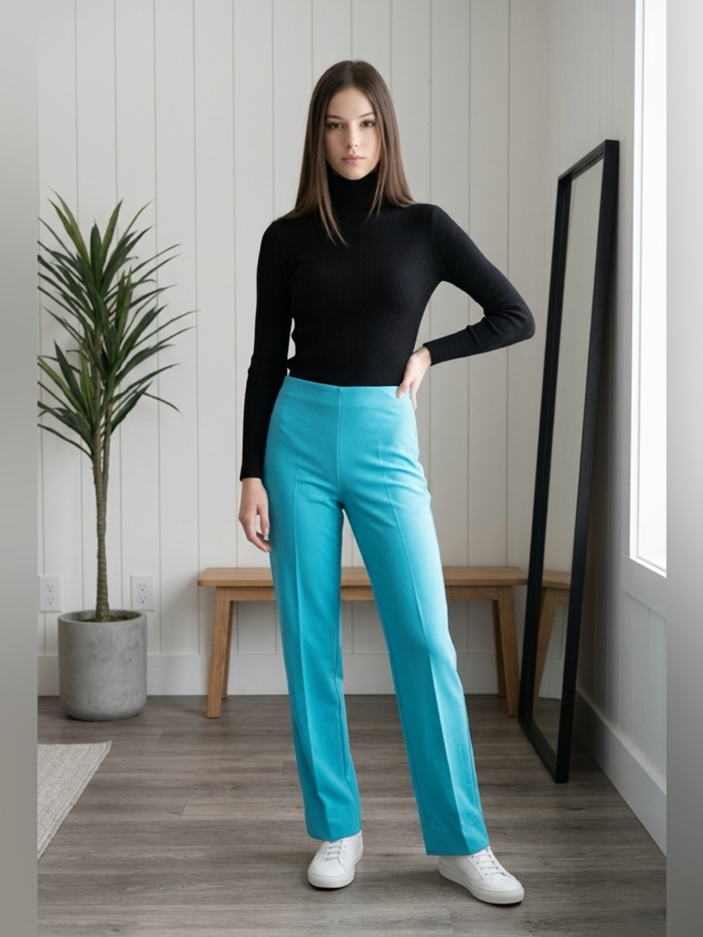 Lauren Vidal Turquoise Straight Leg Pants Size T1 (Small) Made in France